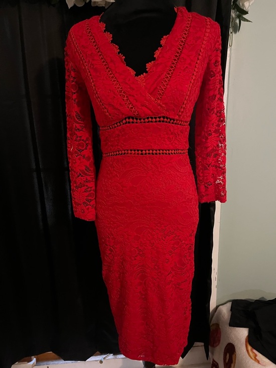 Premier Dresses & Skirts - Premier Red Lace Long Sleeve Midi Dress